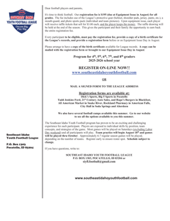 Registration Letter to Players and Parents 2025 - NEW